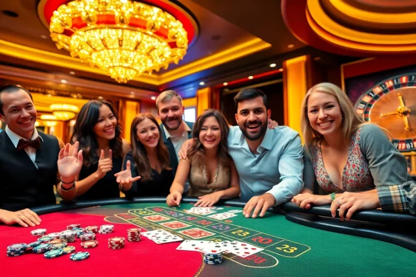 Experience thrilling gameplay at https://oxbet.direct/ with players enjoying blackjack and roulette at a luxurious casino.