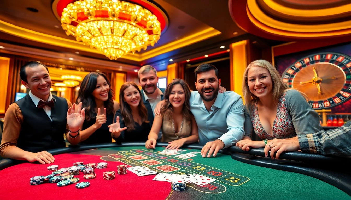 Experience thrilling gameplay at https://oxbet.direct/ with players enjoying blackjack and roulette at a luxurious casino.