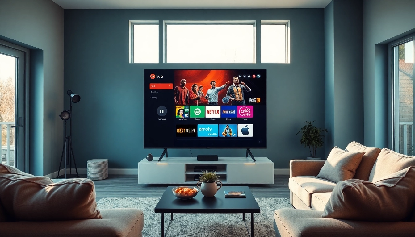 Iron TV Pro showcased on a Smart TV in a cozy living room, emphasizing quality entertainment experience.