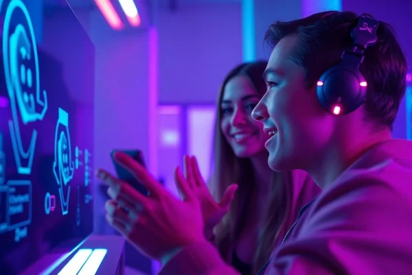 Engaging in a free AI sex chat with a friendly virtual avatar in a vibrant, modern interface.